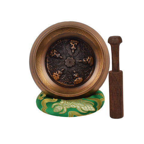 Tibetan Meditation Singing Bowl with Special Etching, Small Buddha Crafted Inside