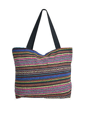 Multicolored Canvas Tote Bag with Tribal Patterns - TATTOPANI