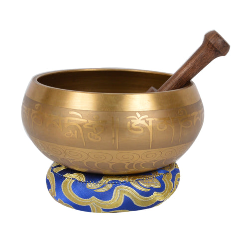 Tibetan Meditation Singing Bowl with Special Etching and protective pouch-SING-SANKHA(Gold-1)-2