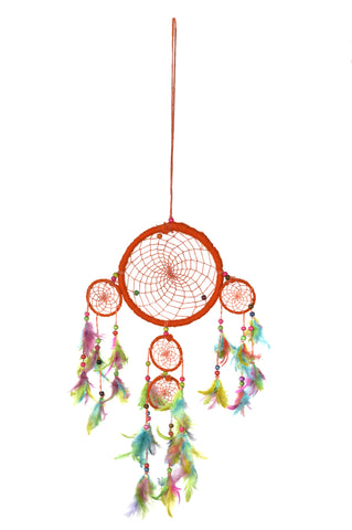 Orange Dream Catcher With Multicolored Feather. - TATTOPANI