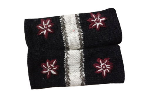 Women's Woolen Knitted Handwarmer Fleece Lined Floral Embroidery Arm Warmers 