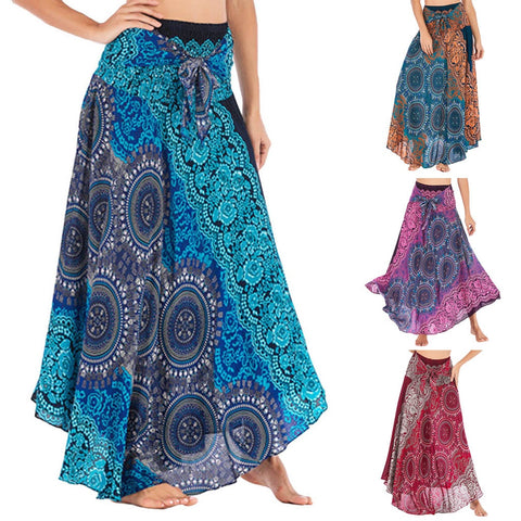 Womail Women Skirt Summer Fashion Long Hippie Bohemian Gypsy Boho Flowers Elastic Waist Floral Halter Skirt  2020  f10