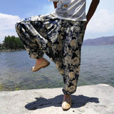 Women Boho Harem Pants Loose Oversized Cotton Linen Streetwear Hip Hop Dance Trousers Ethnic Print Hippie Pants
