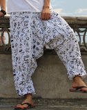 Women Boho Harem Pants Loose Oversized Cotton Linen Streetwear Hip Hop Dance Trousers Ethnic Print Hippie Pants