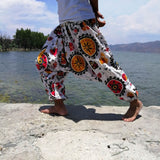 Women Boho Harem Pants Loose Oversized Cotton Linen Streetwear Hip Hop Dance Trousers Ethnic Print Hippie Pants