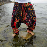 Women Boho Harem Pants Loose Oversized Cotton Linen Streetwear Hip Hop Dance Trousers Ethnic Print Hippie Pants
