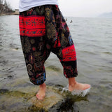 Women Boho Harem Pants Loose Oversized Cotton Linen Streetwear Hip Hop Dance Trousers Ethnic Print Hippie Pants