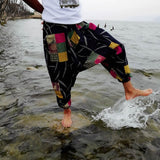 Women Boho Harem Pants Loose Oversized Cotton Linen Streetwear Hip Hop Dance Trousers Ethnic Print Hippie Pants