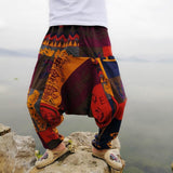 Women Boho Harem Pants Loose Oversized Cotton Linen Streetwear Hip Hop Dance Trousers Ethnic Print Hippie Pants