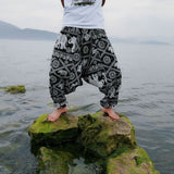 Women Boho Harem Pants Loose Oversized Cotton Linen Streetwear Hip Hop Dance Trousers Ethnic Print Hippie Pants