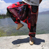 Women Boho Harem Pants Loose Oversized Cotton Linen Streetwear Hip Hop Dance Trousers Ethnic Print Hippie Pants