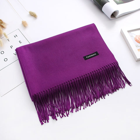 Luxury Solid Women Scarf Winter Cashmere Pashmina Shawls Warm Lady Blanket Wraps Bufanda Scarves Tassel Neck Echarpe 2020